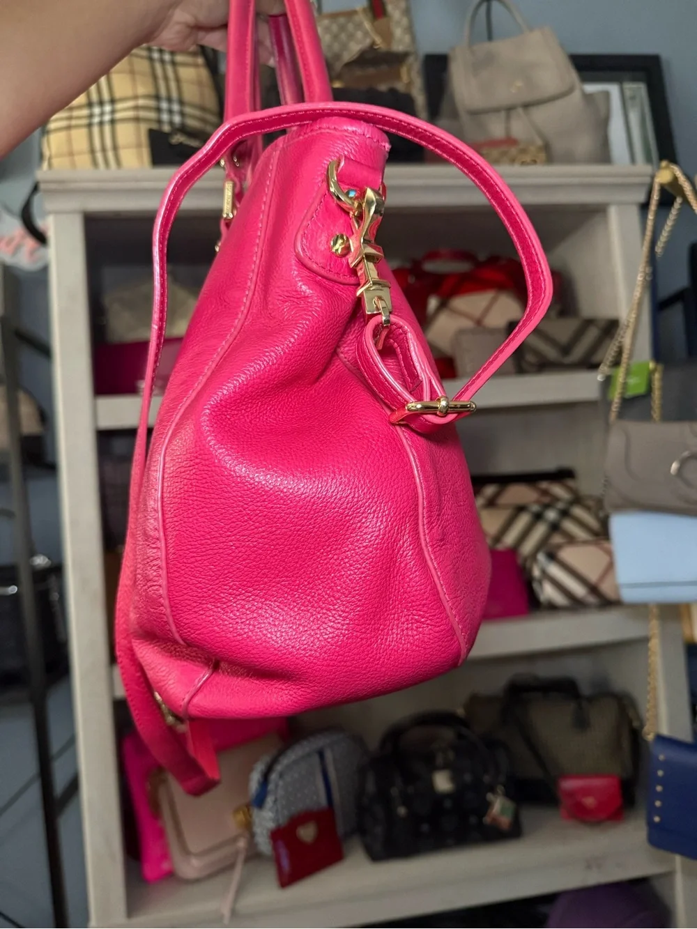 Tory Burch Bright Pink Pebbled Leather Shoulder Bag